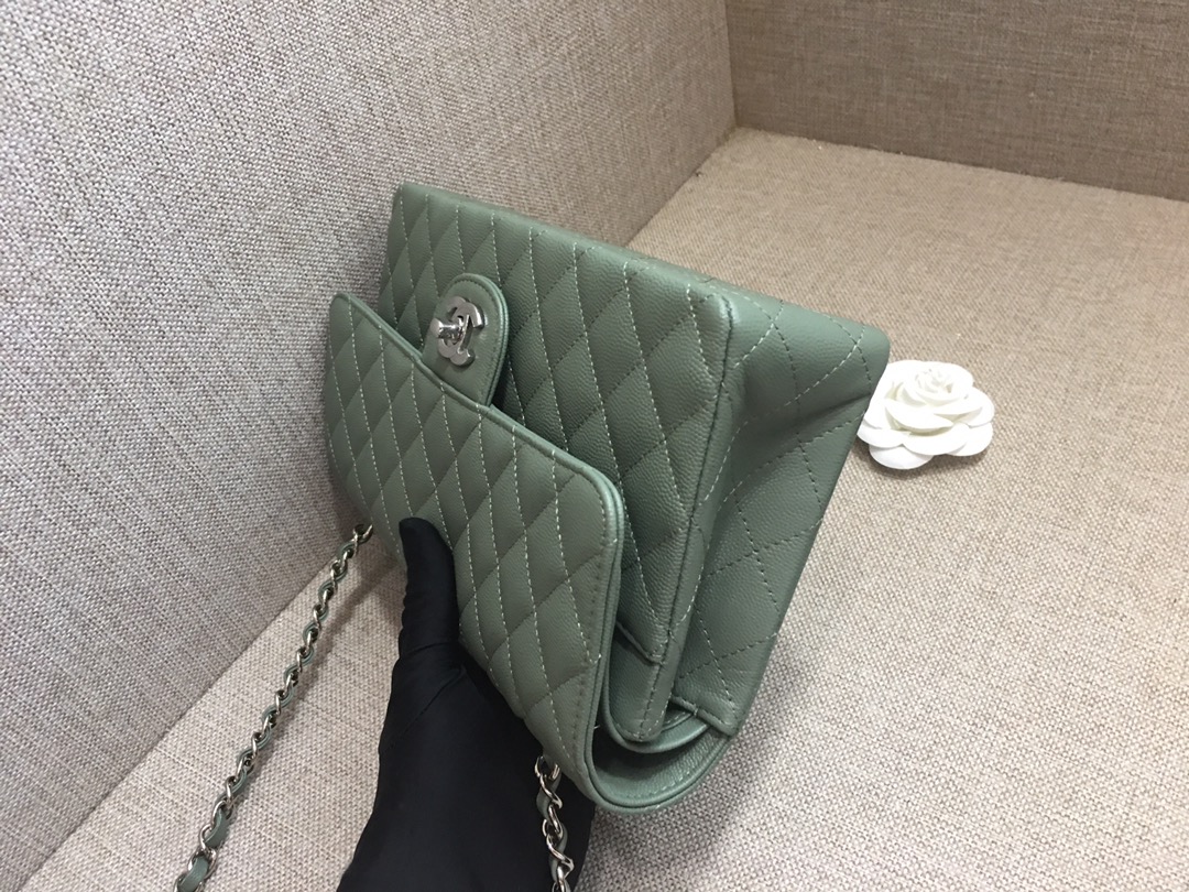 Medium Classic Flap Caviar Bag A01112 Gray Green/Silver